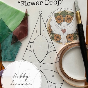 HOBBY Flower Drop Stained Glass Pattern. Suncatcher Pattern. Digital Download.
