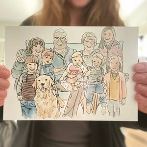 Digital 'mashup' watercolor hand drawn portraits / family portraits / memorial portraits