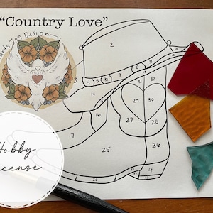 HOBBY Country Love Stained Glass Pattern. Digital Download. Suncatcher Pattern. Country Girl Pattern.