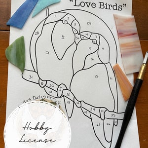 HOBBY. Love Bird stained glass pattern. Digital download, DIY stained glass, sun catcher pattern, stained glass