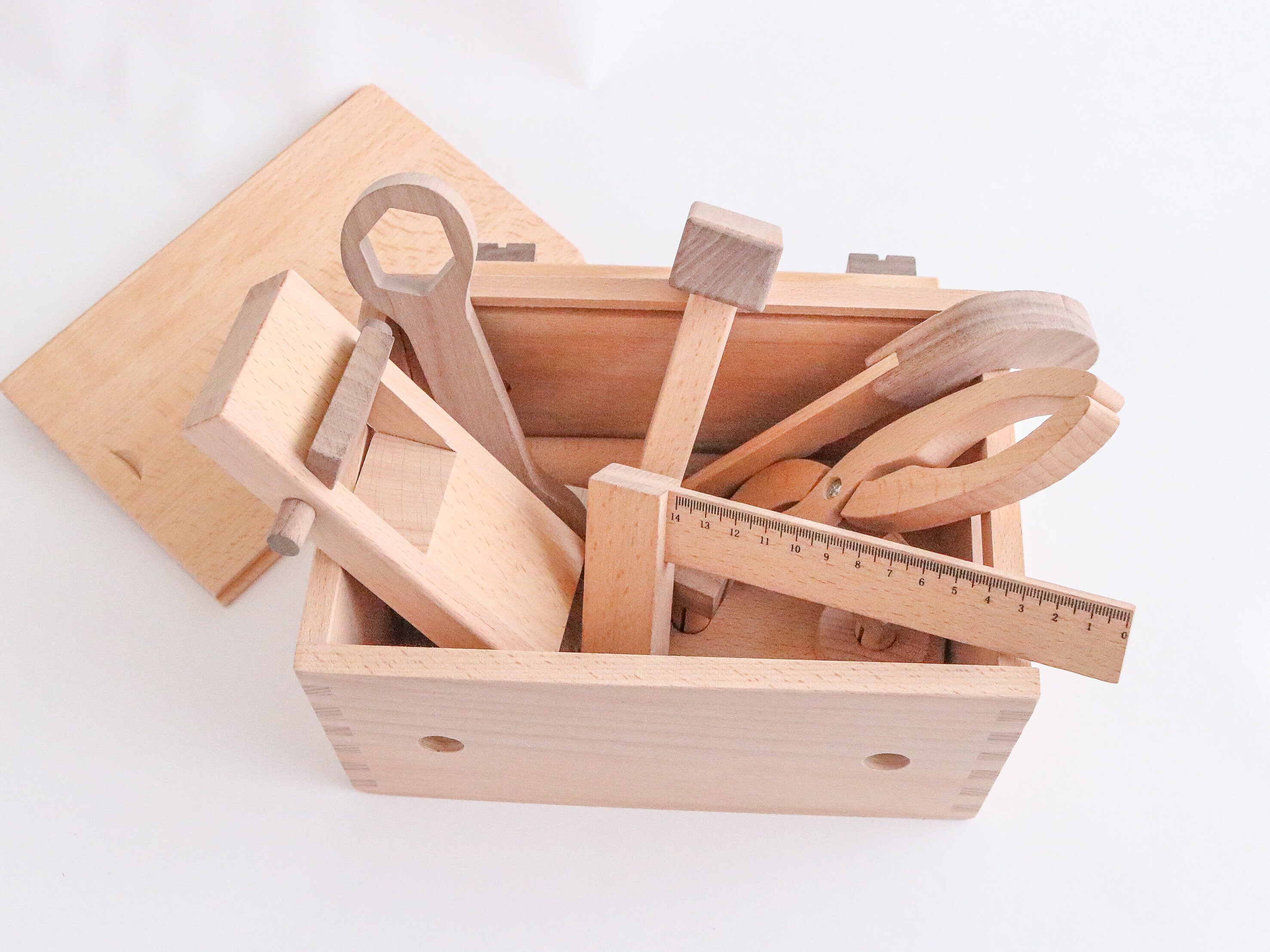 Wooden Toy Tool Set Box Toddlers Natural Wood Montessori Etsy