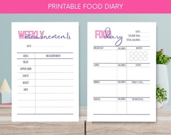 Printable Food Diary | A4 A6 1/4 US Letter | Digital Download | Daily Weekly Journal | Meal Tracker