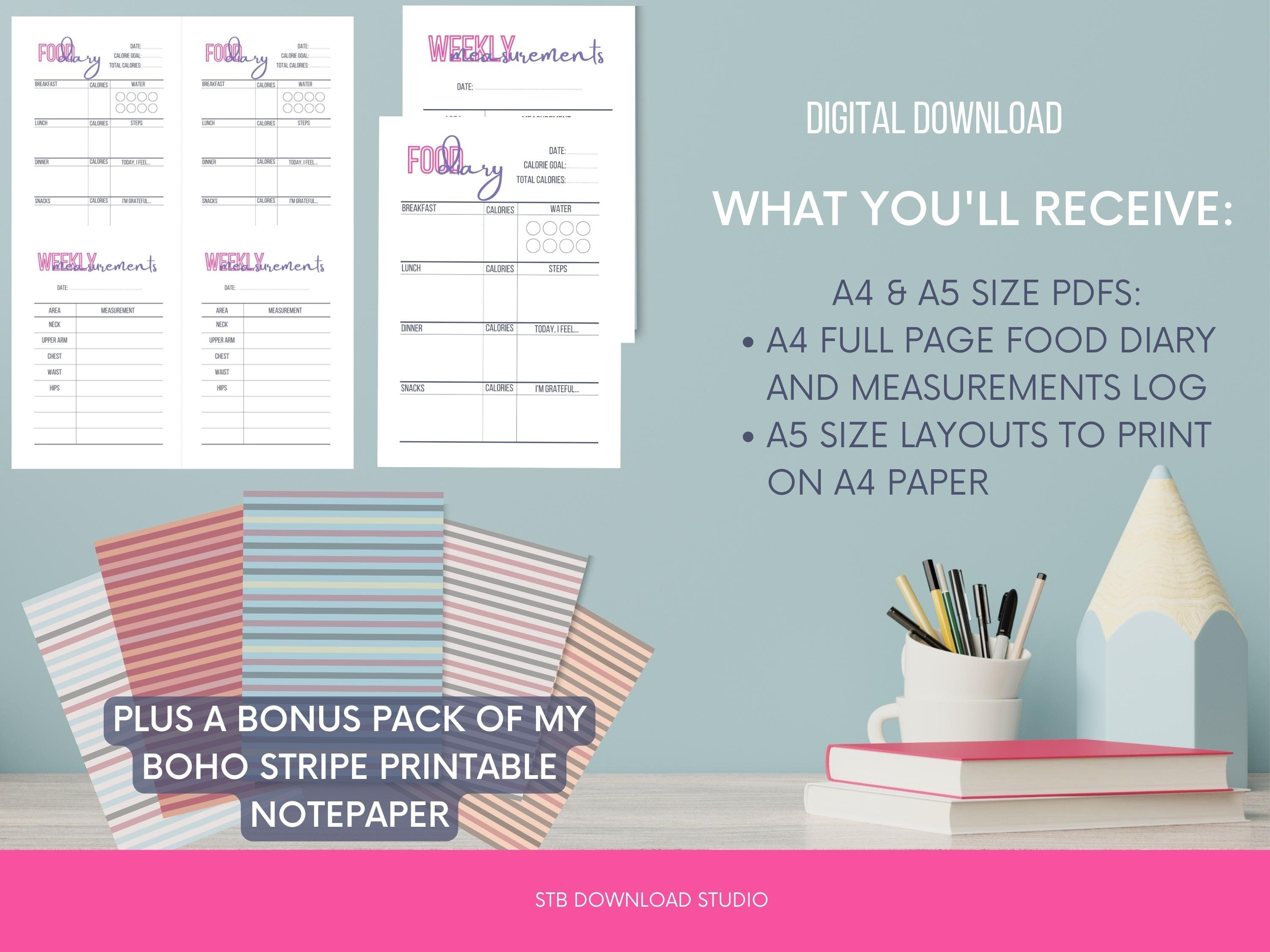 Printable Food Diary A4 A5 Daily Log Digital Download - Etsy