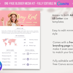 1 Page Media Kit Influencer Blogger Media Kit Canva Template image 1