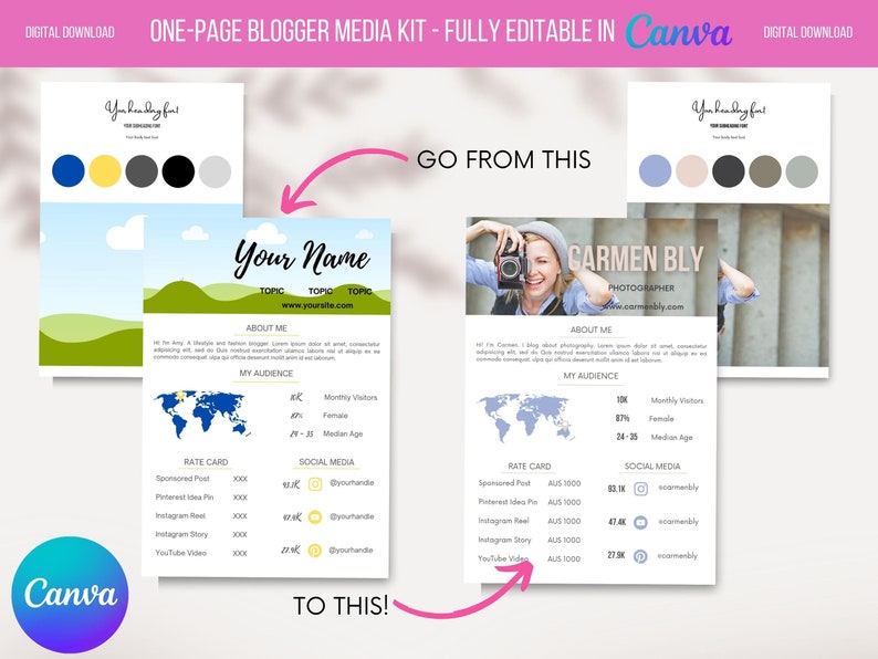 1 Page Media Kit Influencer Blogger Media Kit Canva Template image 2