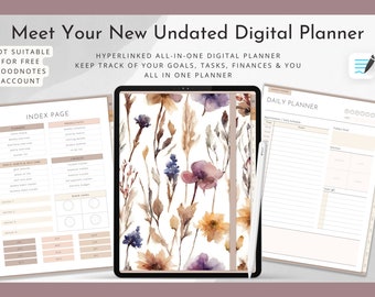 Ethereal Blooms Dried Flowers Watercolor Portrait Digital Planner iPad | Undated & Hyperlinked | With Bonus Floral Notebook