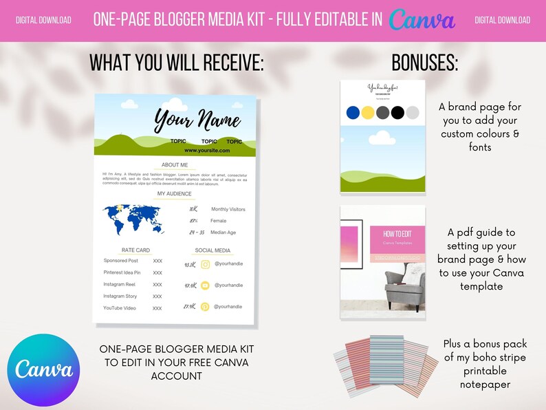 1 Page Media Kit Influencer Blogger Media Kit Canva Template image 5