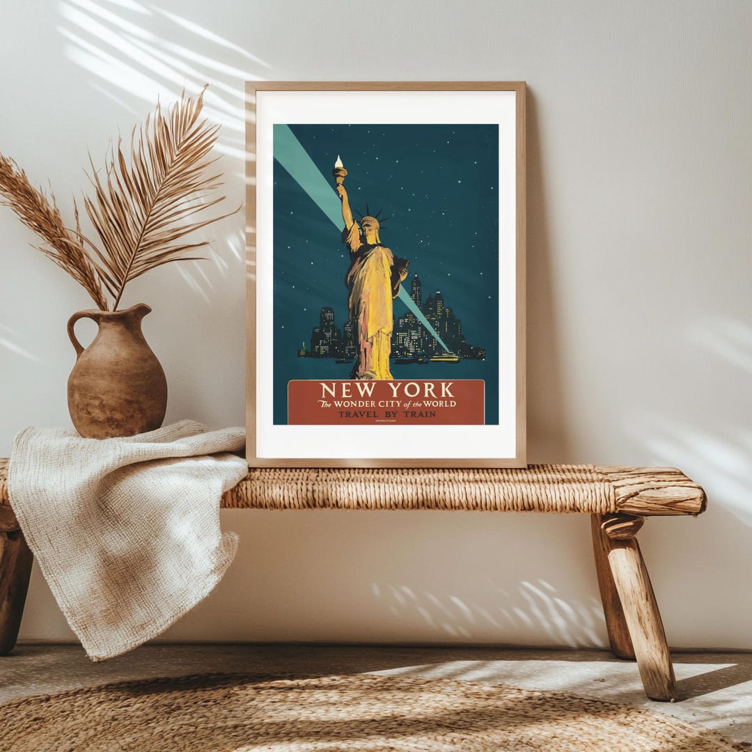 Poster Print, Vintage New York Wonder City of the World Travel Train ...