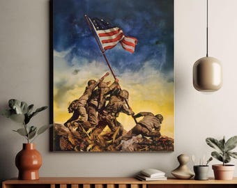 愛国的な壁アートポスター、硫黄島の米海兵隊の愛国的なプリント、ミリタリーアート、愛国者へのクリスマスプレゼント、アメリカ兵のポスター、