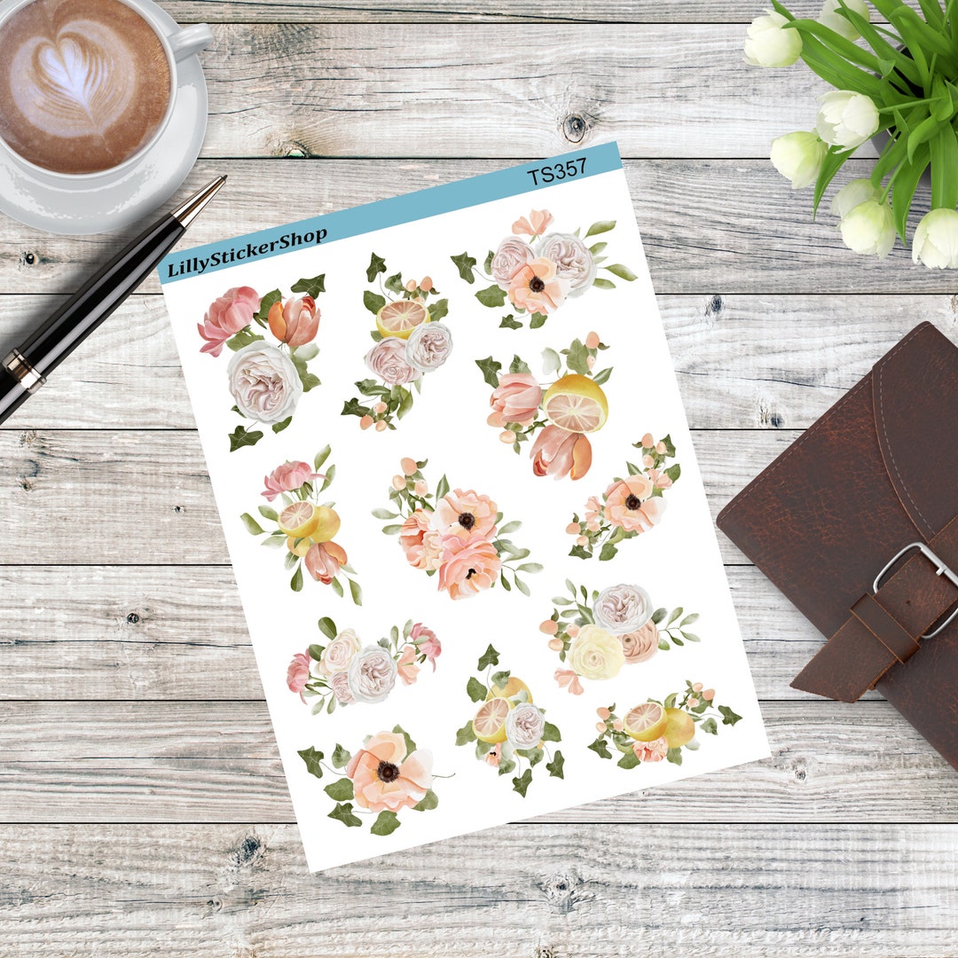 Soft Pastel Flowers Sticker Sheet Decorative Stickers Happy Planner Bullet Journal Etsy