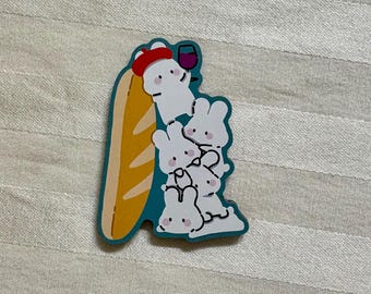 Bunny French Baguette Wooden Magnet
