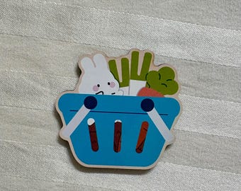 Bunny Grocery Shopping Wooden Magnet