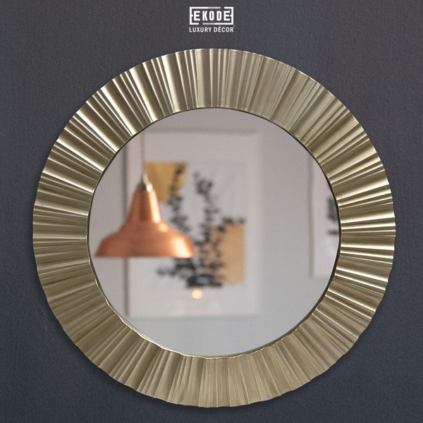 EKODE™ Ornate Round Silver Ribbed Champange Wall Mirror 50 CM Living Room Gift