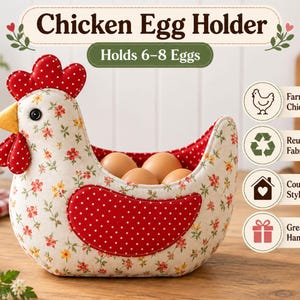 Chicken Egg Holder Sewing Pattern, Fabric Egg Basket PDF, Holds 6–8 Eggs