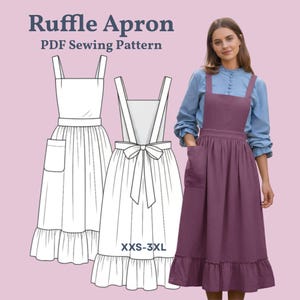 Wzór na fartuch z falbanką w stylu vintage w formacie PDF: do pobrania w wersji cyfrowej, wzór na fartuszek,