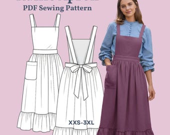 Vintage Style Ruffle Apron Sewing Pattern PDF: Digital Instant Download, Pinafore Pattern,