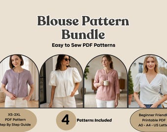 Blouse Pattern Bundle, 4 Women's Top Sewing Patterns PDF XXS-3XL (Digital Download)