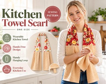 Kitchen Towel Scarf Pattern PDF, Wearable Hand Towel, Dish Drying Neck Wrap. One Size