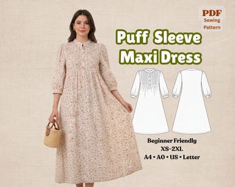 Puff Sleeve Maxi Dress Sewing Pattern (XS-2XL) (PDF)