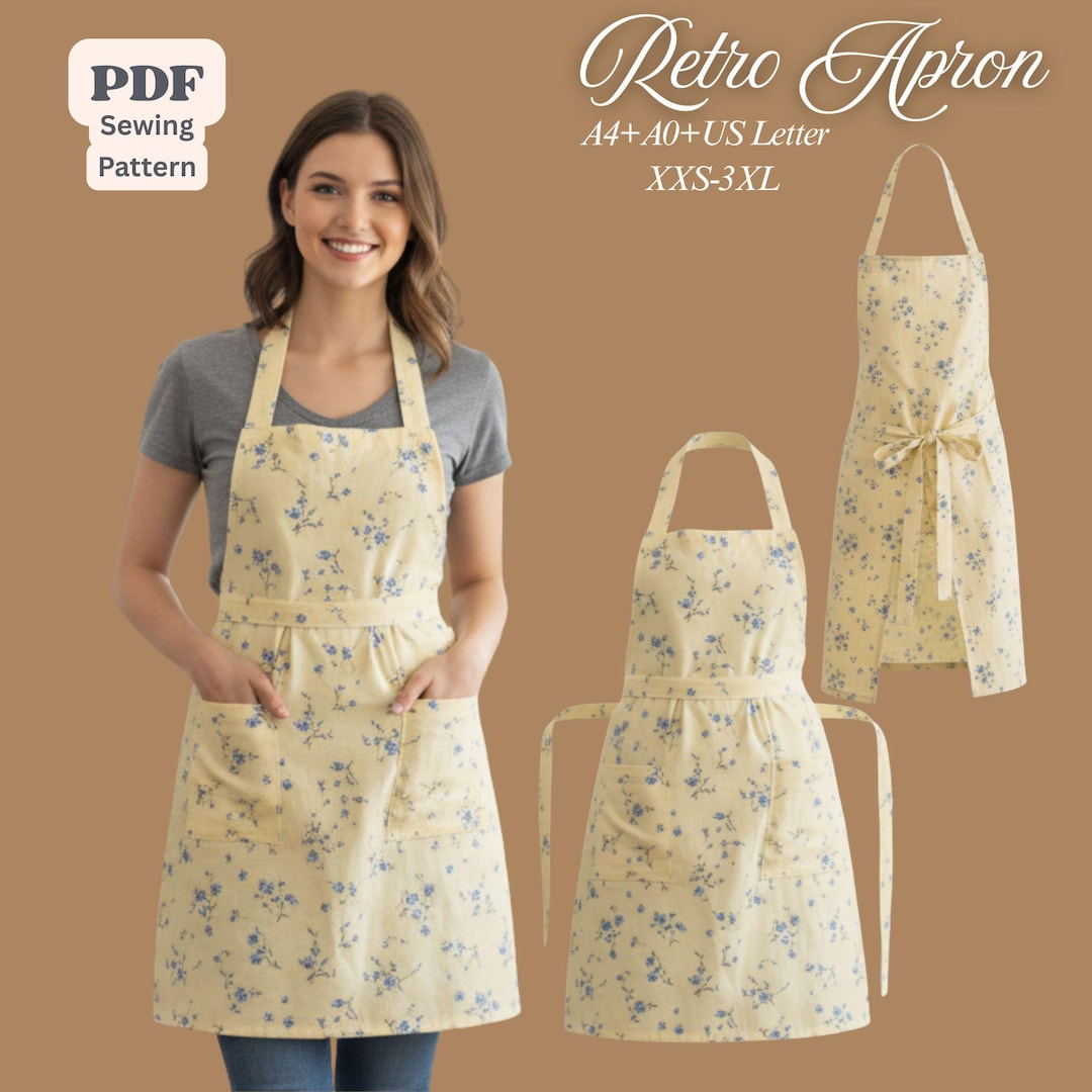 Retro Apron Pattern PDF: XXS–3XL, Kitchen Apron Sewing Pattern, Instant ...