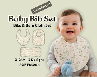 Baby Bib Sewing Pattern PDF, Bibs Burp Cloth Set 0-24M Baby Shower Gift