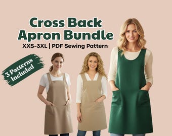 Patrón de costura para delantal con espalda cruzada, 3 estilos, tallas XXS-3XL, ideal para principiantes (descarga en PDF)
