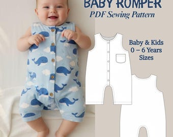 Baby Romper Sewing Pattern, Toddler Jumpsuit Pattern (0-6 Years),