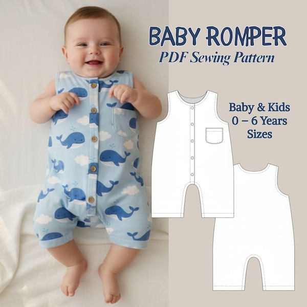 Baby Romper Sewing Pattern, Toddler Jumpsuit Pattern (0-6 Years),