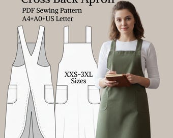 Cross Back Apron Sewing Pattern | Japanese Style, XXS-3XL (PDF Download)