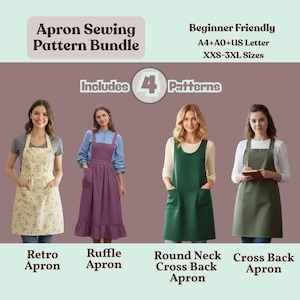 Apron Sewing Pattern Bundle PDF: Beginner Friendly, 4 Top Selling Apron Patterns, XXS-3XL, Instant Download