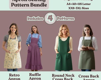 Apron Sewing Pattern Bundle PDF: Beginner Friendly, 4 Top Selling Apron Patterns, XXS-3XL, Instant Download