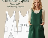 Round Neck Cross Back Apron Sewing Pattern | Japanese Style, XXS-3XL (PDF Download)