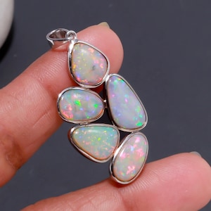 5 Pieces Australian Opal Pendant: Rainbow Fire Fancy Shape Stone Pendant, 925 Sterling Silver Opal Pendant, Gift For Her.