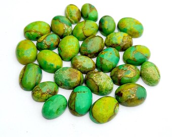 26 Pieces Cooper Green Turquoise Cabochons: Oval Flat Back Stones