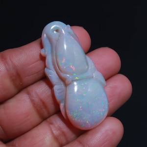 55.80 Carat Hand Carved Australian Opal, Fancy Shape Multi-Fire, Both Sided Carving Natural Gemstone.