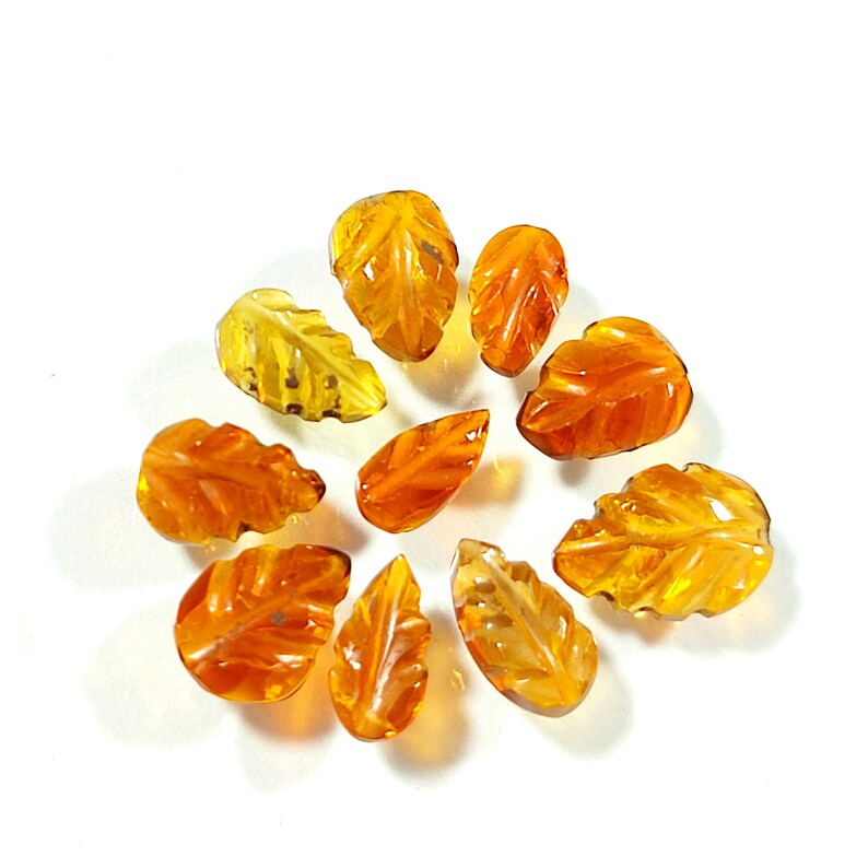 Carved Tourmaline Gemstone Leaves: Yellow Brown, 33 Piece Batch image 6