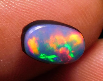 Australian Opal Doublet: 9x6mm Oval Cabochon, Rainbow Play Color