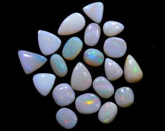 Australian Opal Cabochons: Coober Pedy White Multi Fire Gemstones, 20 Piece Mix
