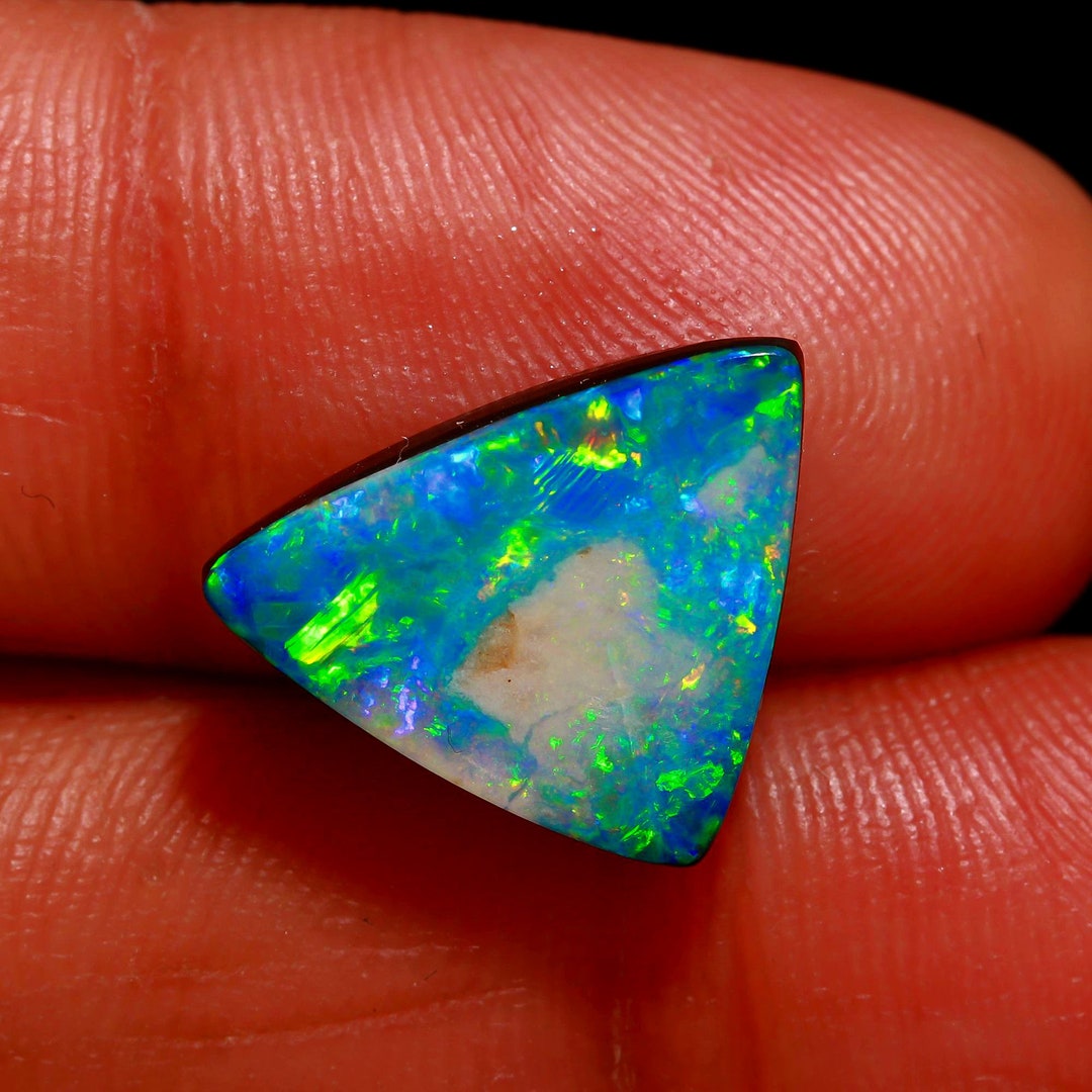 Trillion Shape Australian Opal Doublet, Bright Multi Flash, Shiny