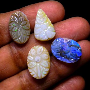 Australian Opal Carving Cabochons: Floral Gemstone Set (4 Pieces)