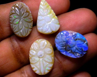 Australian Opal Carving Cabochons: Floral Gemstone Set (4 Pieces)