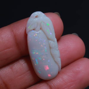 Hand Carved Australian Opal For Pendant, Multi-Fire Fancy Shape Both Sided Carving, October Birthstone (13.50 Carat)