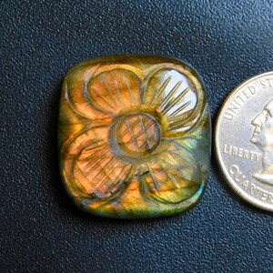 Hand Carved Labradorite Cabochon: Square Gemstone (27x25mm)