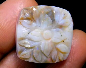 21x21mm Plain White Australian Opal, Square Shape Carved Opal, Hand Carving Natural Stone 24.80Carat.