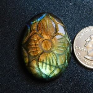 Flashy Labradorite Carving: Oval Gemstone Cabochon (36x28mm)