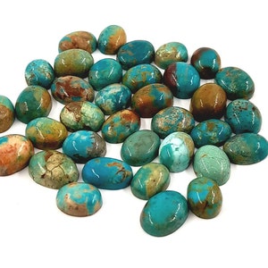 Natural Arizona Turquoise Cabochons: Oval Gemstone Lot, Polished (35 Pieces)