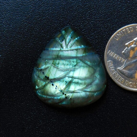 Pear Labradorite Carving Cabochon: Flashy Polished Stone (45.30 Carat)