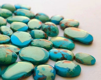 Arizona Kingman Turquoise Cabochons: Polished Oval Gemstone Lot