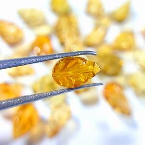 Carved Tourmaline Gemstone Leaves: Yellow Brown, 33 Piece Batch image 2