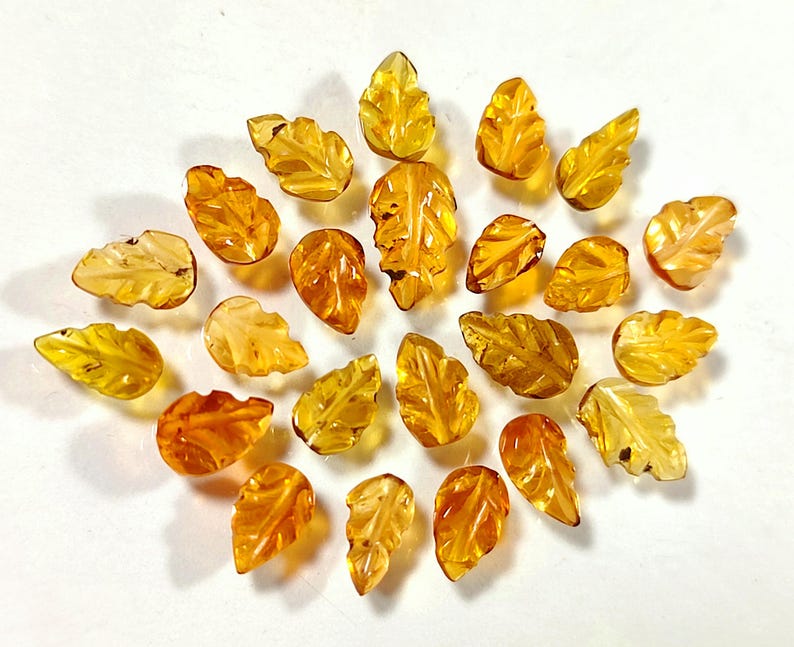 Carved Tourmaline Gemstone Leaves: Yellow Brown, 33 Piece Batch image 3